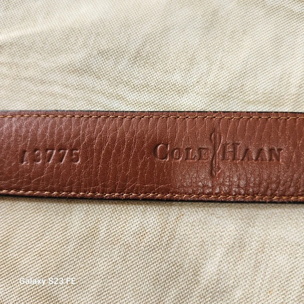 Cole Haan Leather Belt Mens 34 Black Brass Buckle Classic Dress Business Casual